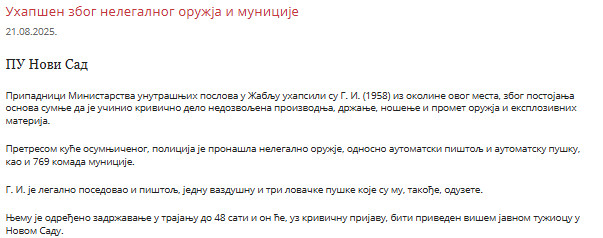 Serbia-avmp/Uhapsen-zbog-nelegalnog-oruzja_1