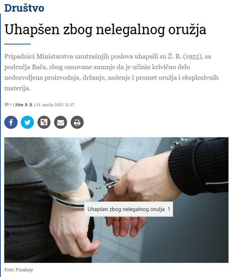 Serbia-avmp/Uhapsen-zbog-nelegalnog-oruzja