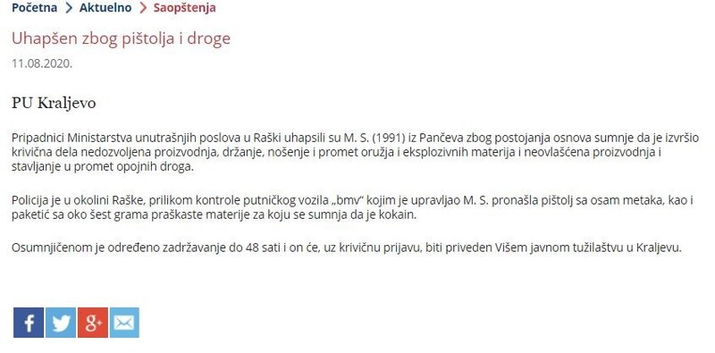 Serbia-avmp/Uhapsen-zbog-pistola-i-droge