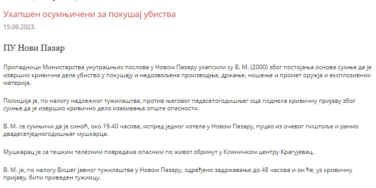 Serbia-avmp/Uhapsen-zbog-pokusaja-ubistva