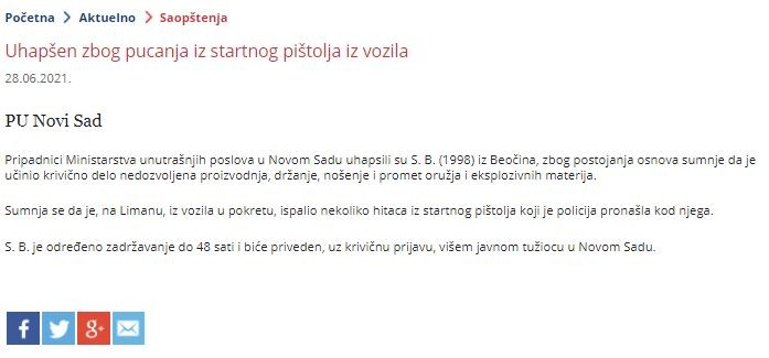 Serbia-avmp/Uhapsen-zbog-pucanja-iz-startnog-pistolja-iz-vozila