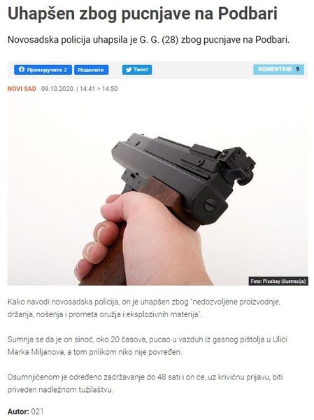 Serbia-avmp/Uhapsen-zbog-pucnjave-na-Podbari