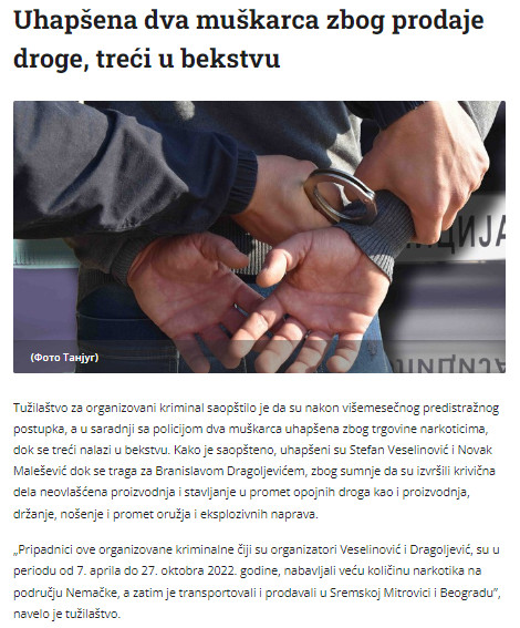 Serbia-avmp/Uhapsena-dva-muskarca-zbog-prodaje-droge-treci-u-bekstvu