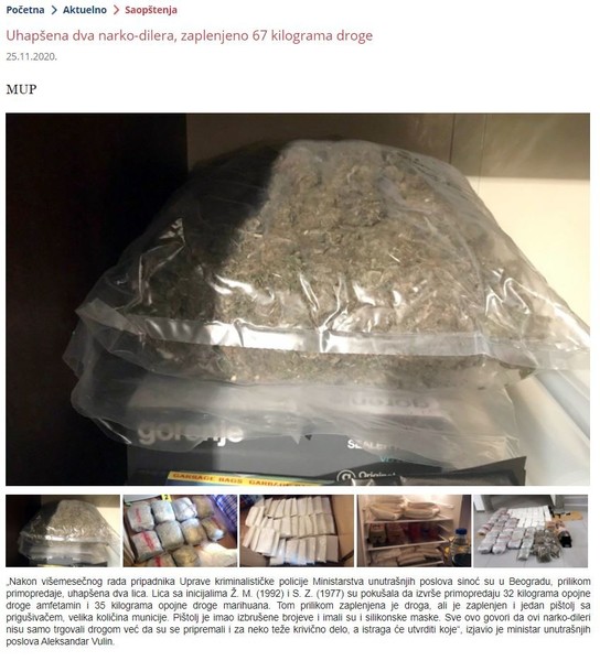Serbia-avmp/Uhapsena-dva-narko-dilera-zaplenjeno-67-kilograma-droge
