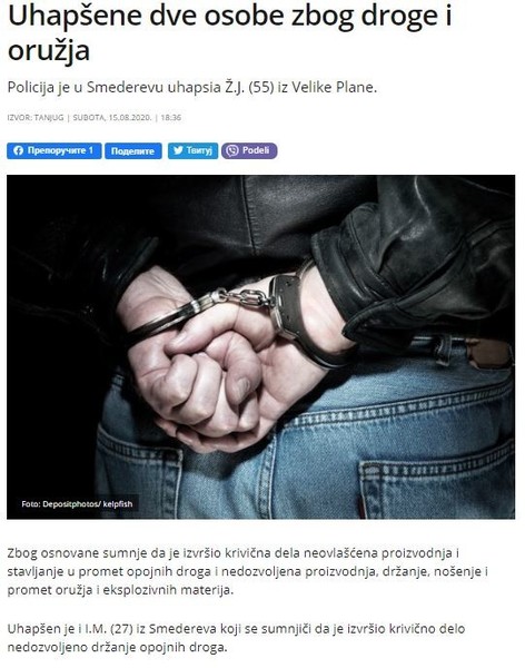 Serbia-avmp/Uhapsene-dve-osobe-zbog-droge-i-oruzja