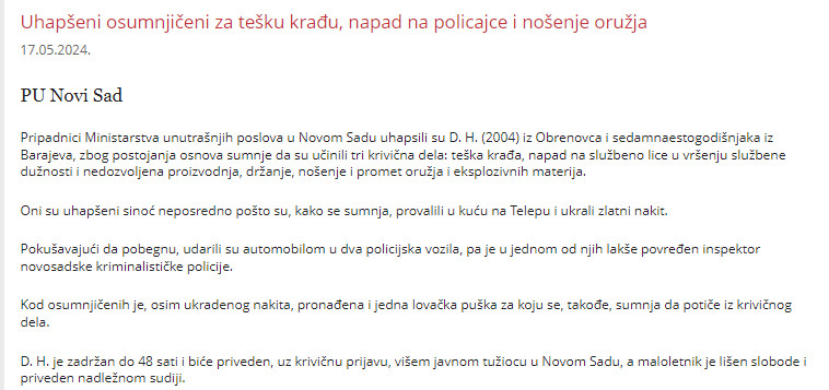 Serbia-avmp/Uhapseni-osumnjiceni-za-tesku-kradju