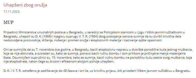 Serbia-avmp/Uhapseni-zbog-oruzja_2