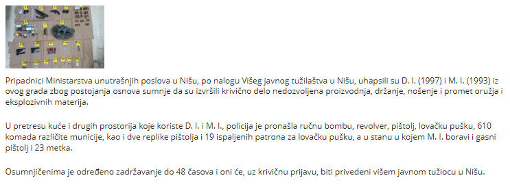 Serbia-avmp/Uhapseni-zbog-pronalaska-oruzja-i-eksploziva-u-Nisu