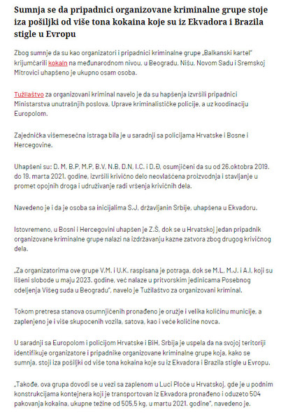 Serbia-avmp/Uhapseno-osam-clanova-Balkanskog-kartela_-zbog-medunarodnog-sverca-kokaina