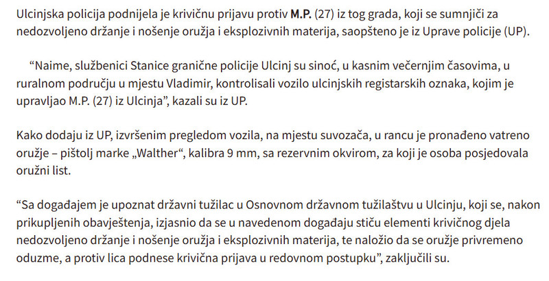 Serbia-avmp/Ulcinjaninu-oduzet-pistolj-podnesena-krivicna-prijava_2
