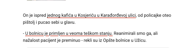 Serbia-avmp/Umro-muskarac-koji-je-oteo-policajki-pistolj-u-Kosjericu-pa-pucao-u-sebe---Bli