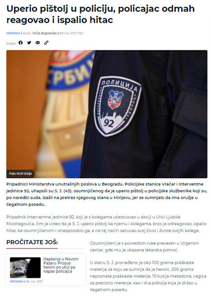 Serbia-avmp/Uperio-pistolj-u-policiju-policajac-odmah-reagovao-i-ispalio-hitac