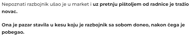 Serbia-avmp/Uz-pretnju-pistoljem-naterao-radnicu-da-stavi-sav-novac-u-kesu