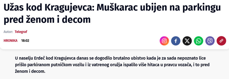 Serbia-avmp/Uzas-kod-Kragujevca-Muskarac-ubijen-na-parkingu-pred-zenom-i-decom