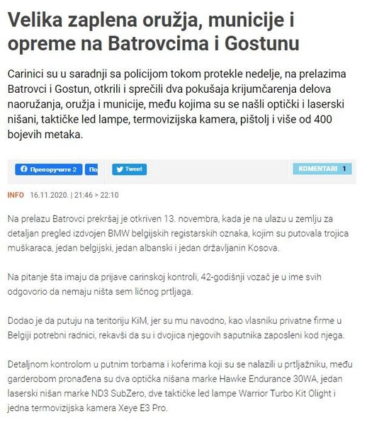 Serbia-avmp/Velika-zaplena-oruzja-municije-i-opreme-na-Batrovcima-i-Gostunu_1