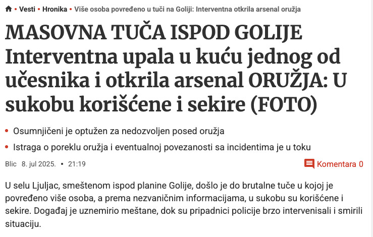 Serbia-avmp/Vise-osoba-povredeno-u-tuci-na-Goliji_-Interventna-otkrila-arsenal-oruzja---Bl