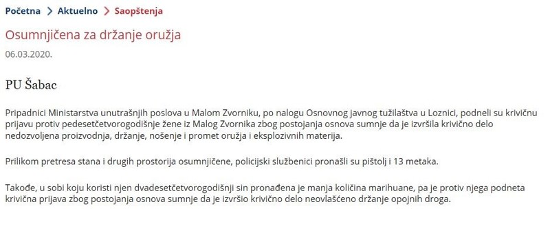 Serbia-avmp/Weapon-seized-in-Mali-Zvornik