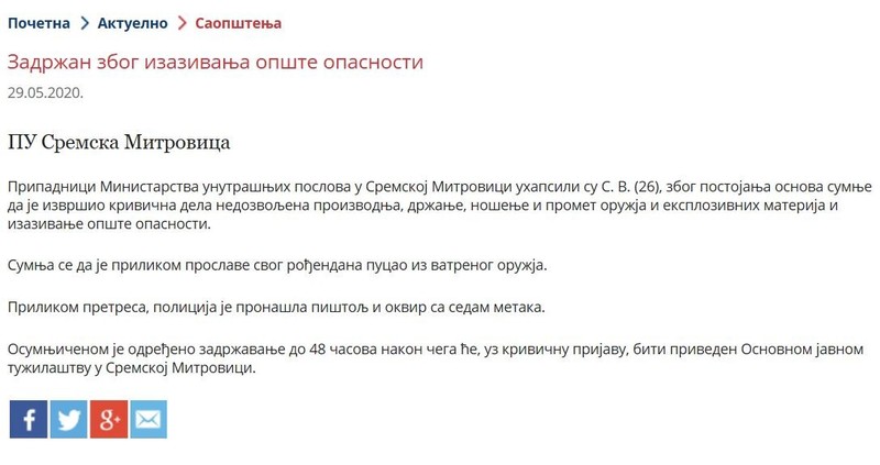 Serbia-avmp/Zadrzan-zbog-izazivanja-opste-opasnosti
