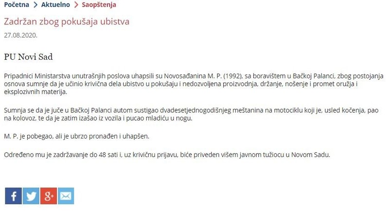 Serbia-avmp/Zadrzan-zbog-pokusaja-ubistva_1