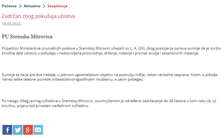 Serbia-avmp/Zadrzan-zbog-pokusaja-ubistva_2