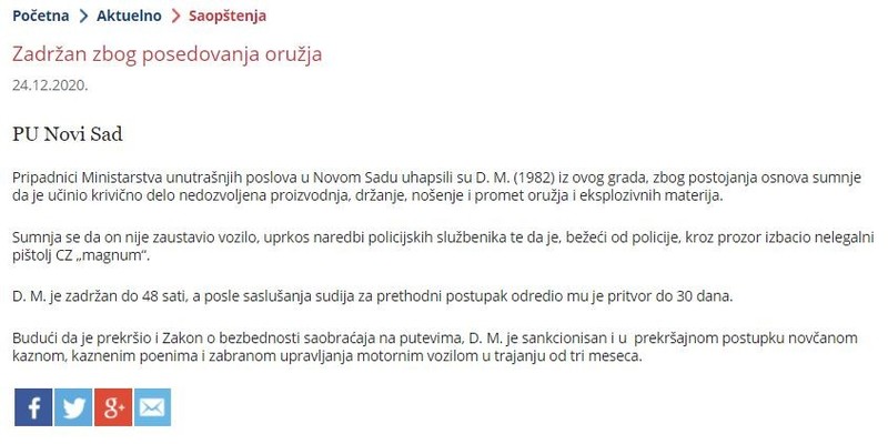 Serbia-avmp/Zadrzan-zbog-posedovanja-oruzja