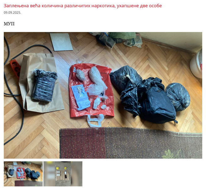 Serbia-avmp/Zaplenjena-veca-kolicina-razlicitih-narkotika-uhapsene-dve-osobe