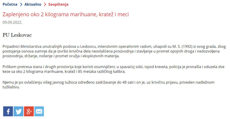 Serbia-avmp/Zaplenjeno-oko-2-kilograma-marihuane-kratez-i-meci