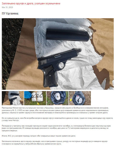 Serbia-avmp/Zaplenjeno-oruzje-i-droga-uhapsen-osumnjiceni