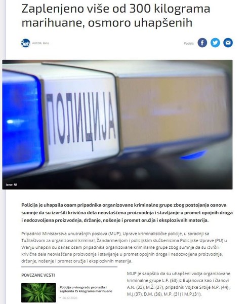 Serbia-avmp/Zaplenjeno-vise-od-300-kilograma-marihuane-osmoro-uhapsenih