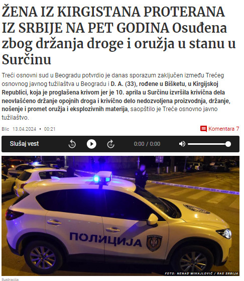 Serbia-avmp/Zena-iz-Kirgistana-proterana-iz-Srbije-zbog-drzanja-droge-i-oruzja-u-stanu-u-S