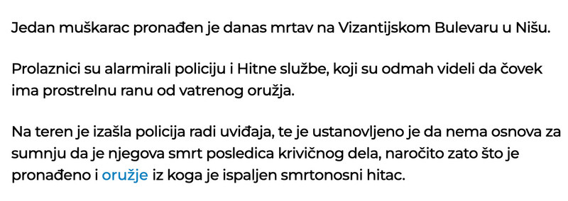 Serbia-avmp/gradani-pronasli-telo-muskarca-u-Nisu-vatreno-oruzje1