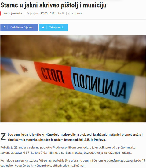 Serbia-avmp/jugmedia.rs_starac-u-jakni-skrivao-pistolj-i-municiju_